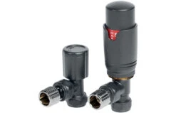 Avari Round Thermostatic Anthracite Radiator Valves Angled
