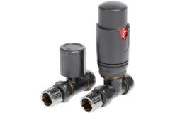 Avari Round Thermostatic Anthracite Radiator Valves Straight