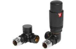 Avari Round Thermostatic Matt Black Radiator Valves Corner